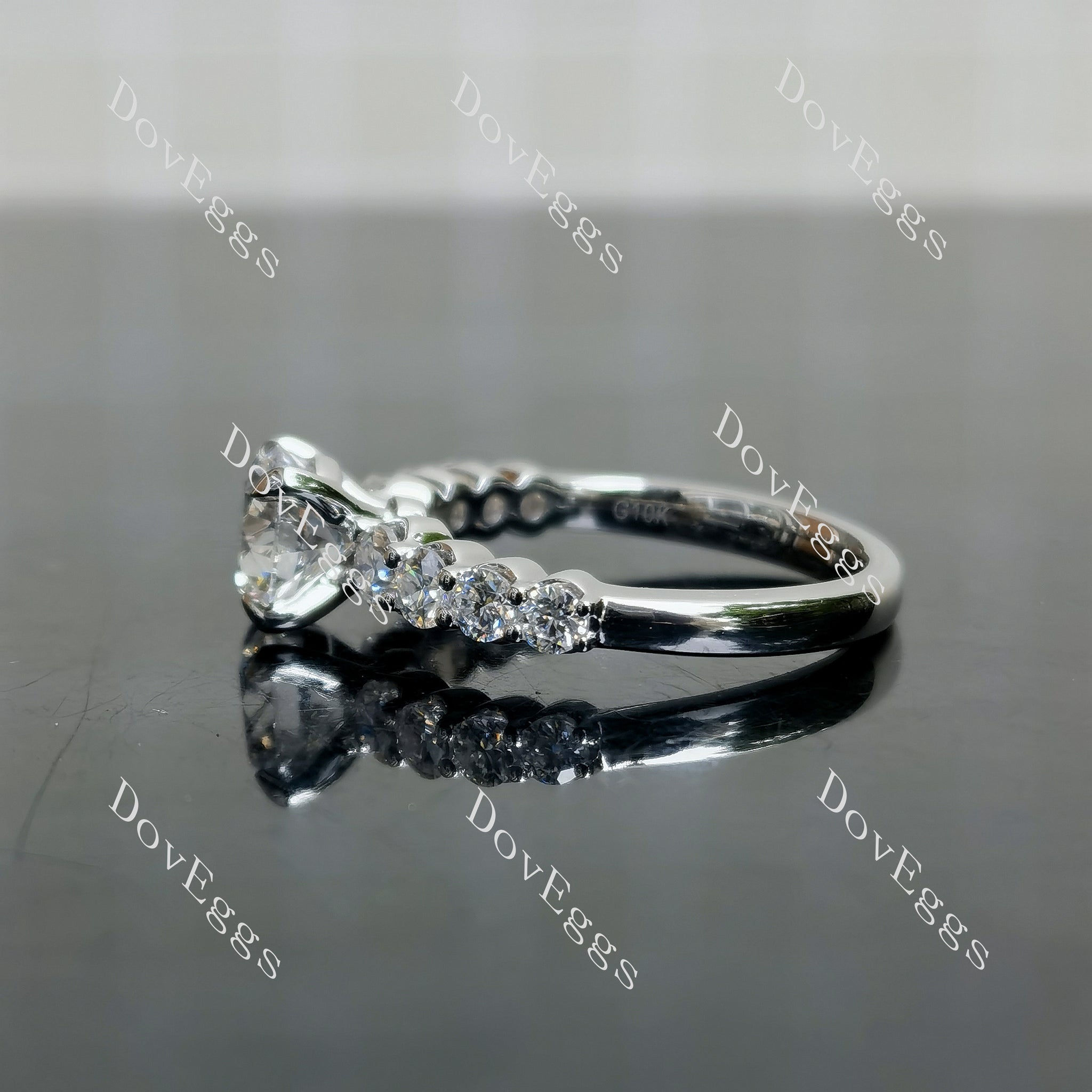 Doveggs Round Pave Side Stone Lab Grown Diamond Engagement Ring