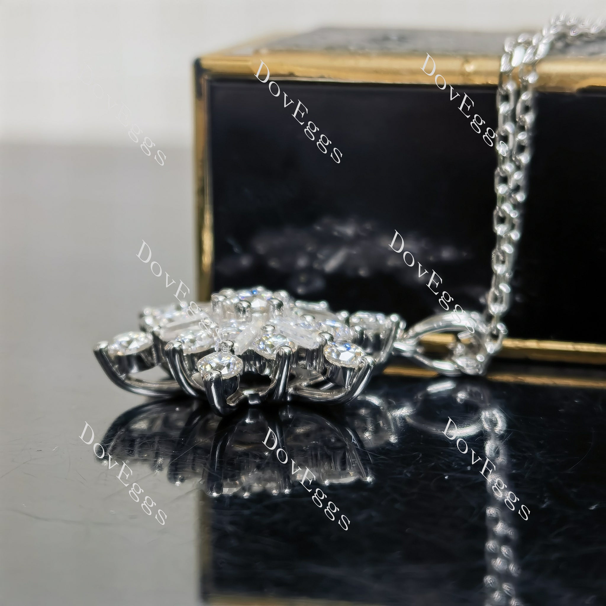 Doveggs sterling silver round baguette snowflake moissanite pendant necklace(with 18 inch length chain)