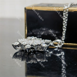 Doveggs sterling silver round baguette snowflake moissanite pendant necklace(with 18 inch length chain)