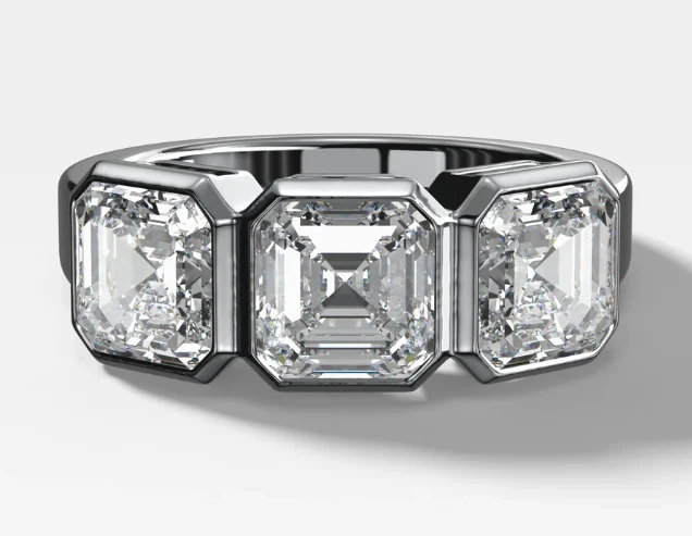 Group Order bezel three stones moissanite/colored gem engagement ring