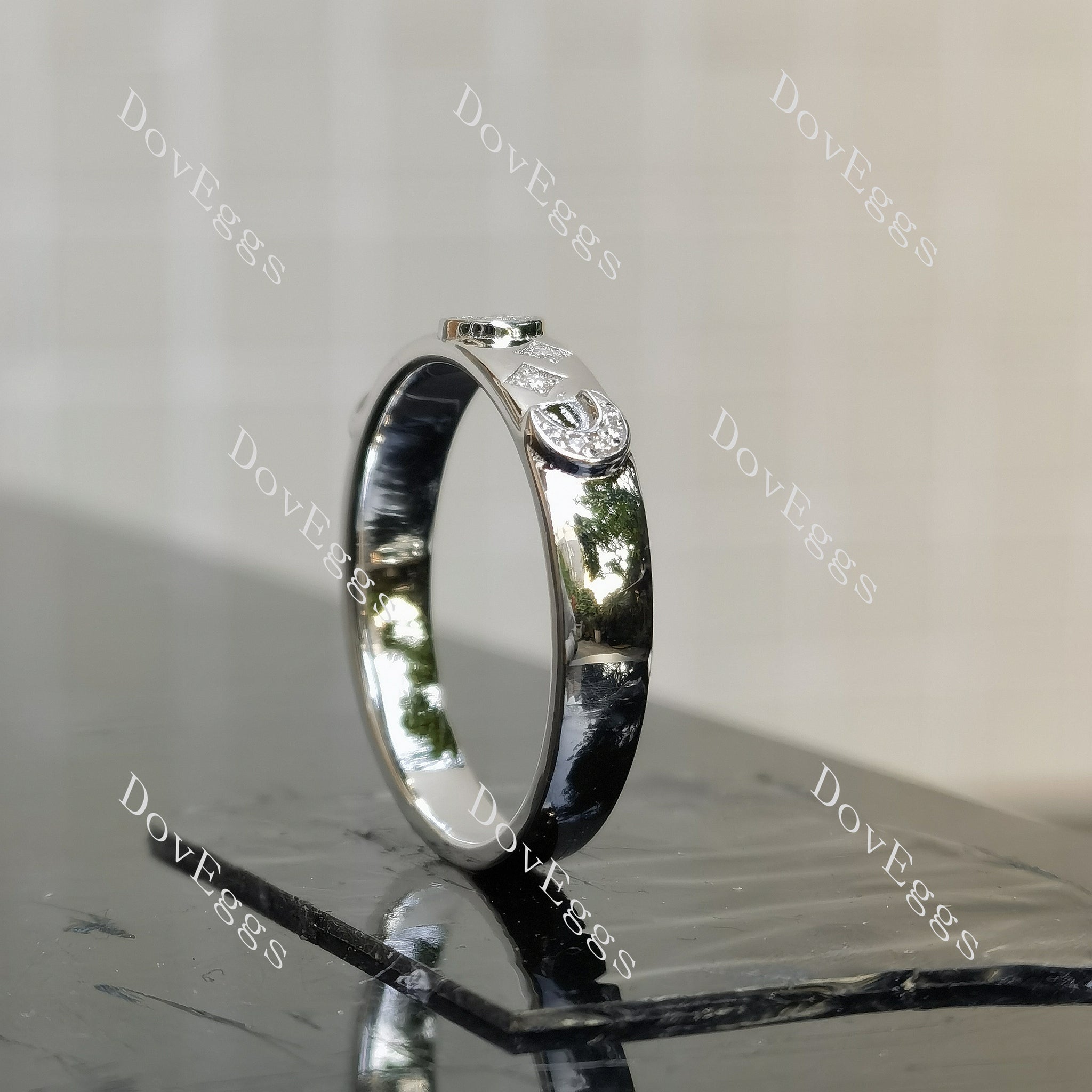 Doveggs star and moon round moissanite/lab grown diamond wedding band-3.5mm band width