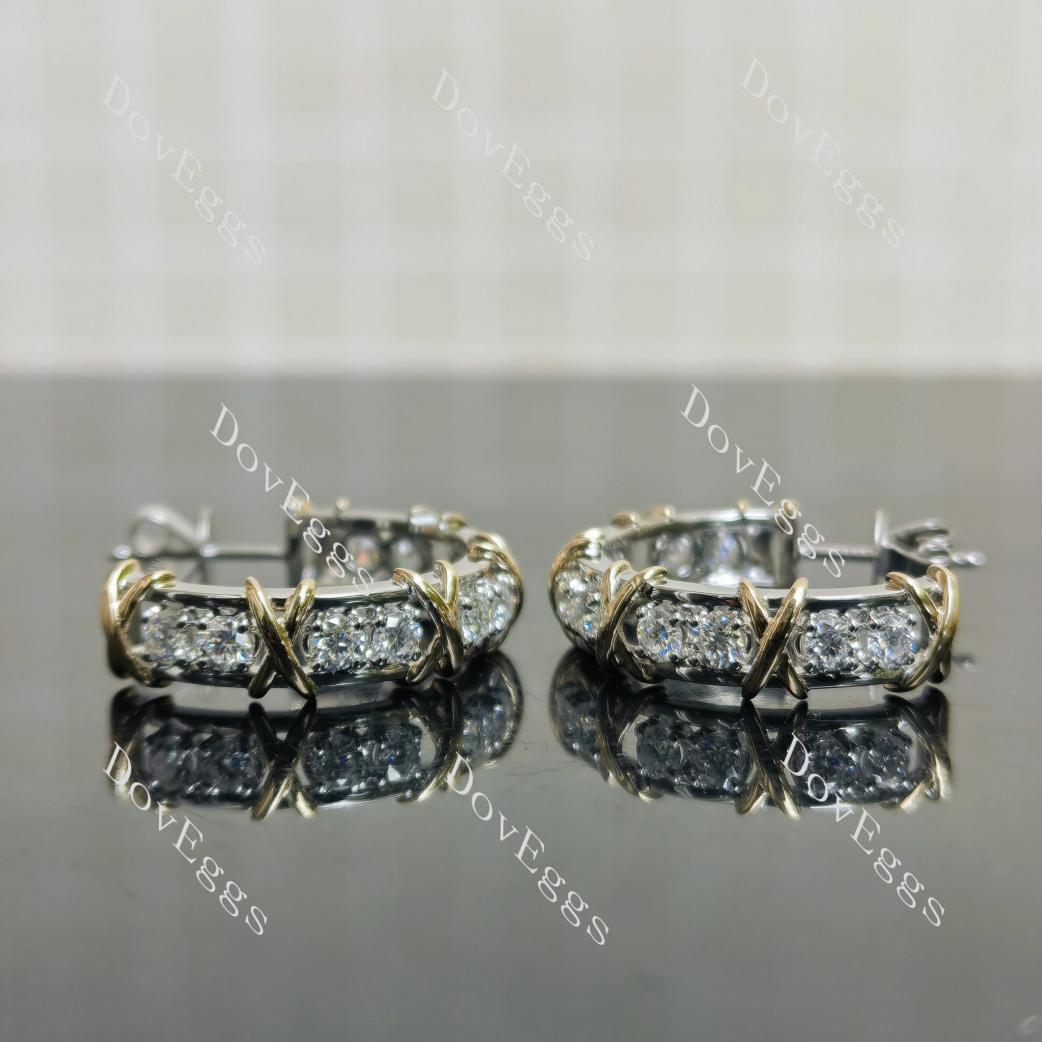 Doveggs round pave moissanite/lab grown diamond earrings