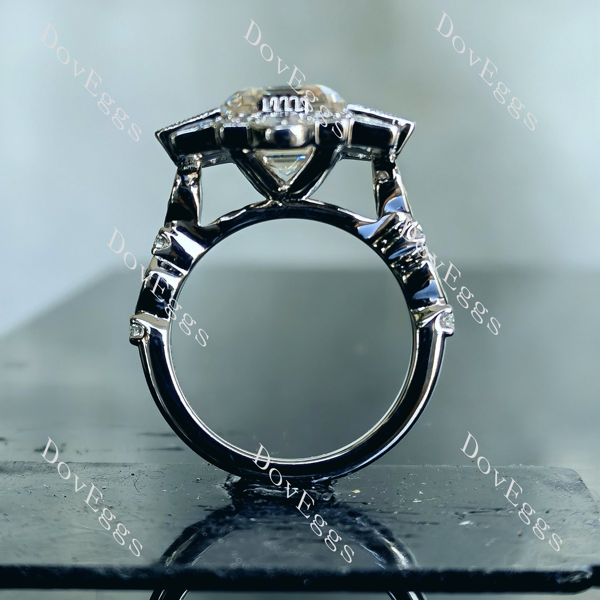 Doveggs emerald pave moissanite engagement ring