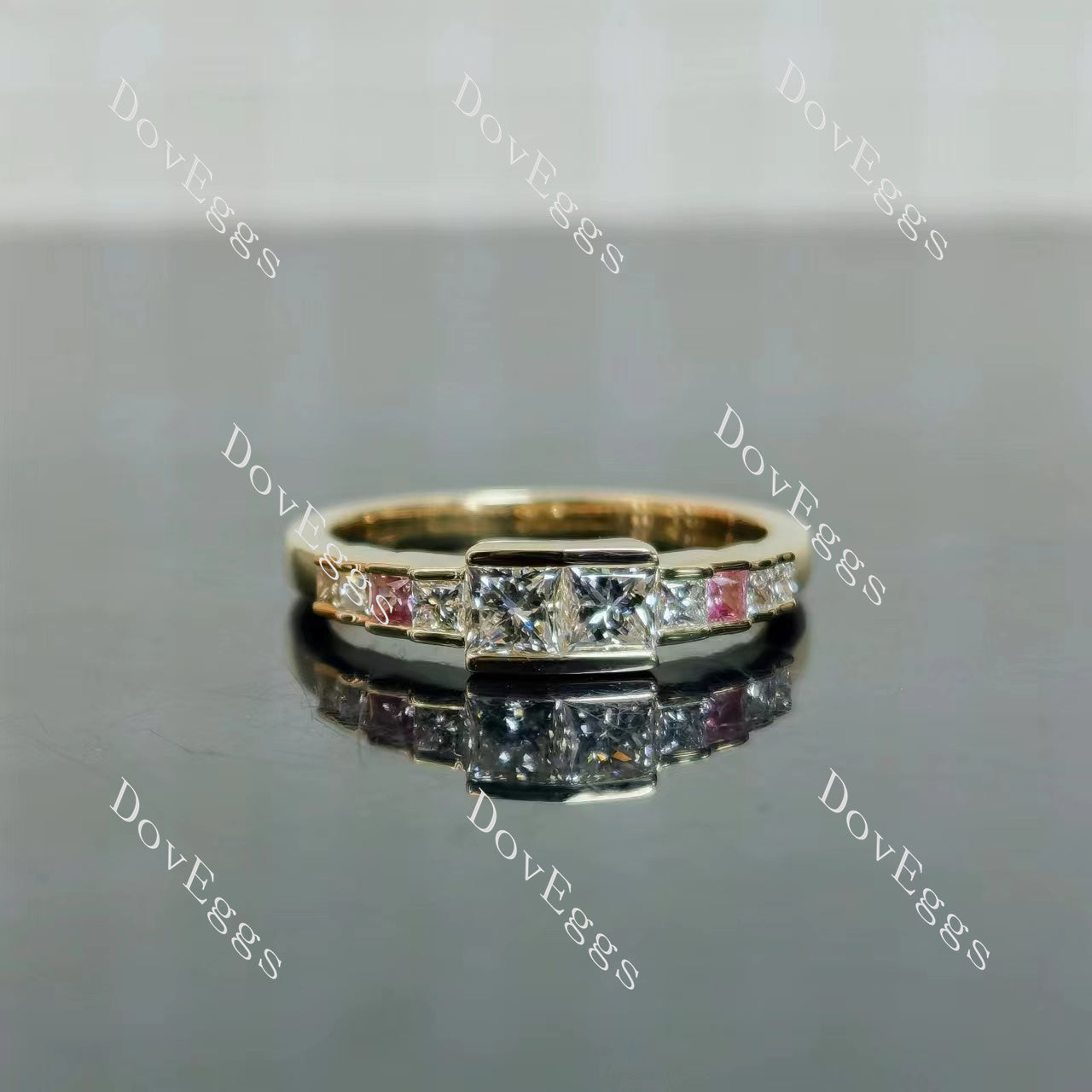 Doveggs Princess Bezel Side Stones Lab Grown Diamond Bridal Set (2 rings)