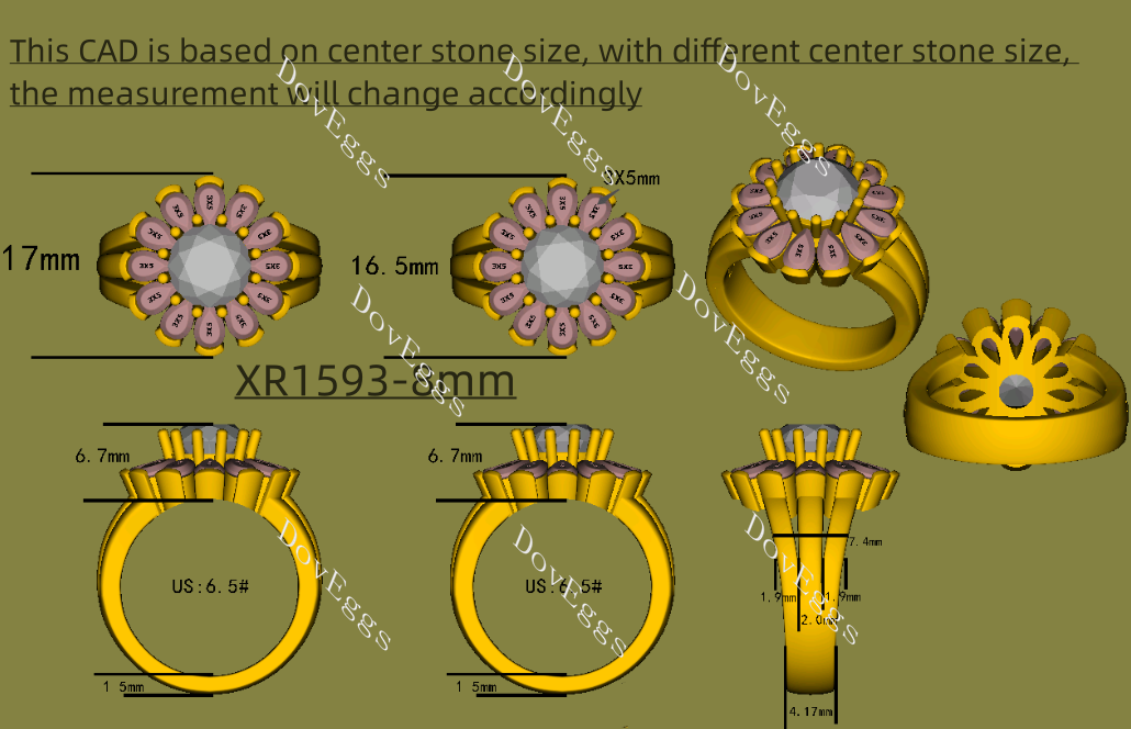 Doveggs round floral moissanite engagement ring