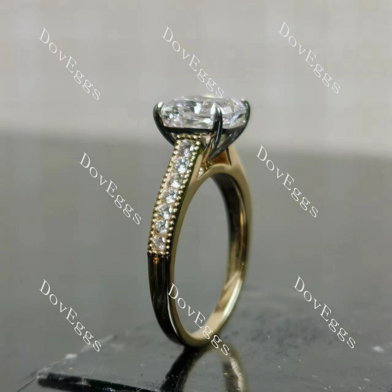 Tin’s Regalo radiant half eternity moissanite engagement ring