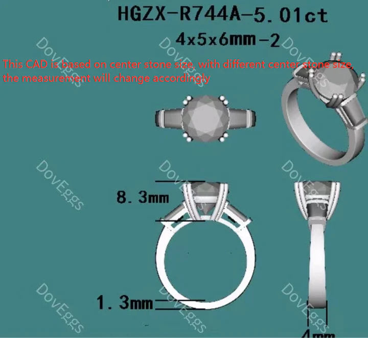 Doveggs three-stone engagement ring only semi-mount only(Exclusively to DovEggs Stones)