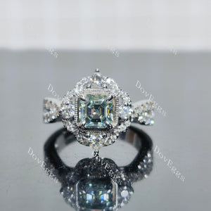 (size 5.5) Doveggs sterling silver 1ct asscher colored moissanite engagement ring