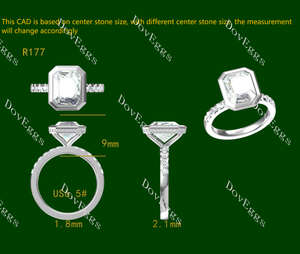 Doveggs emerald bezel half eternity pave moissanite engagement ring