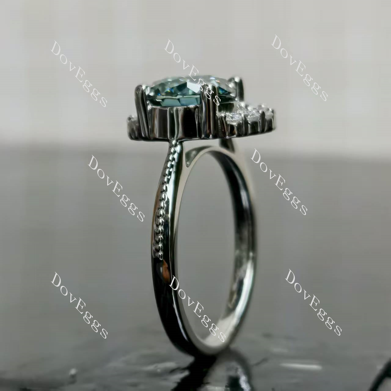 (size 9) Doveggs sterling silver 3ct round peacock blue colored moissanite engagement ring