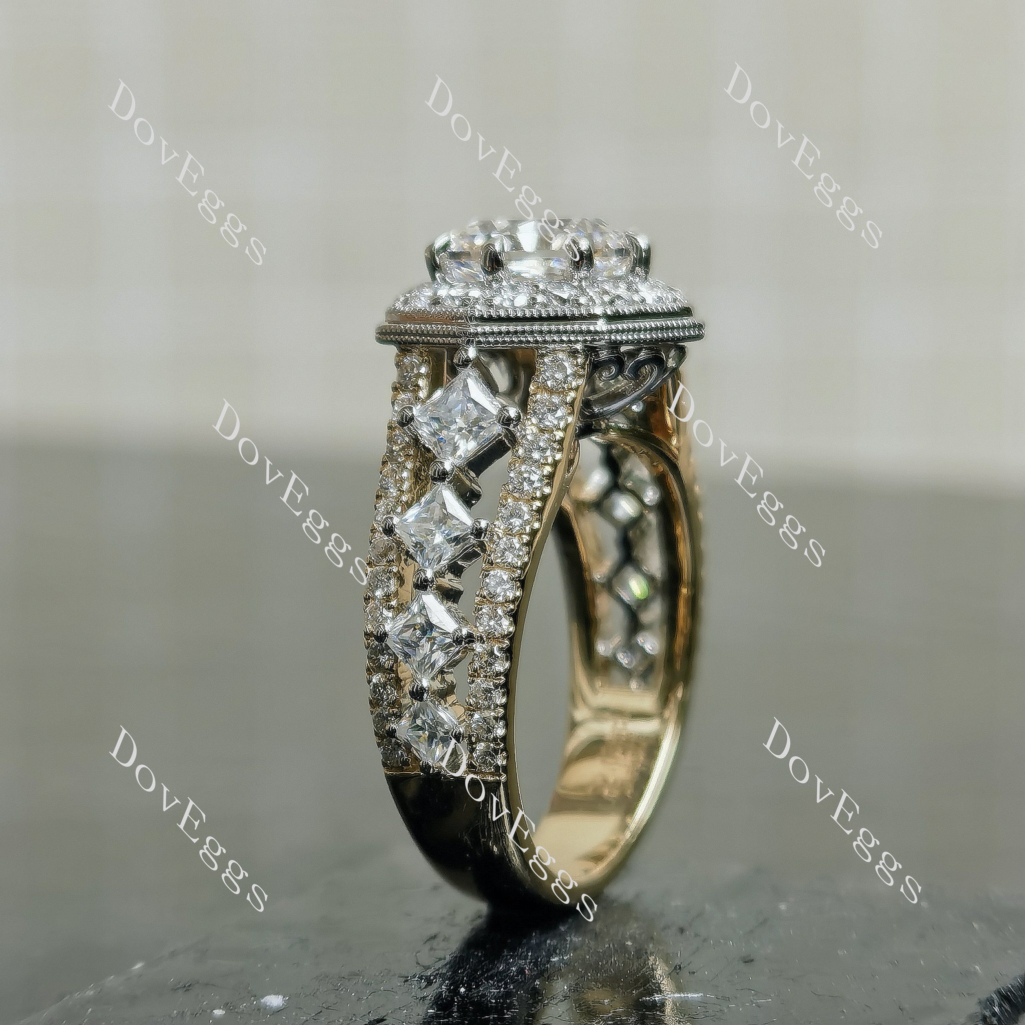 Doveggs Modified Octagon Halo 3/4 Eternity Lab Grown Diamond Engagement Ring