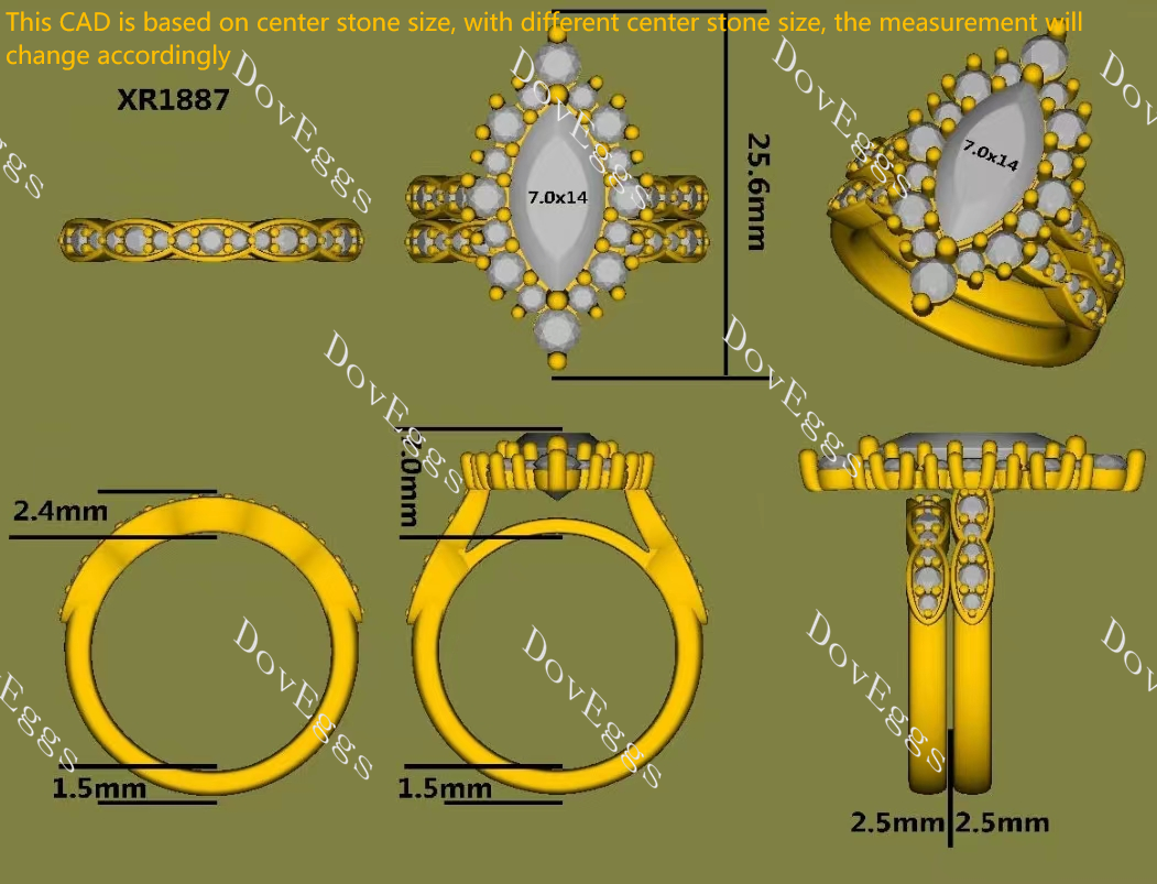 IAIAK Marquise Modified H&A cut halo moissanite bridal set (2 rings)