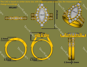 IAIAK Marquise Modified H&A cut halo moissanite bridal set (2 rings)