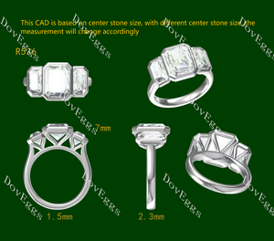 Doveggs emerald/elongated emerald bezel three stones moissanite engagement ring