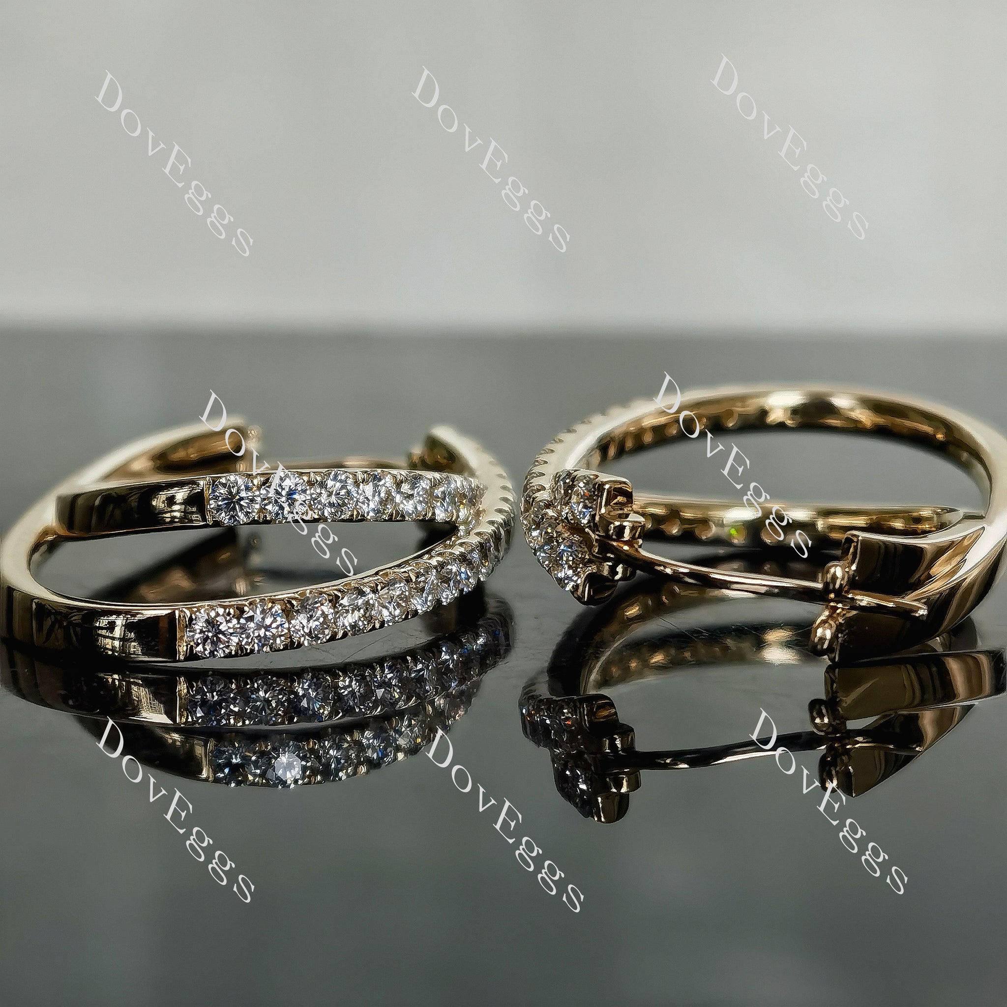 Doveggs round pave moissanite/lab grown diamond earrings (around 25mm length)