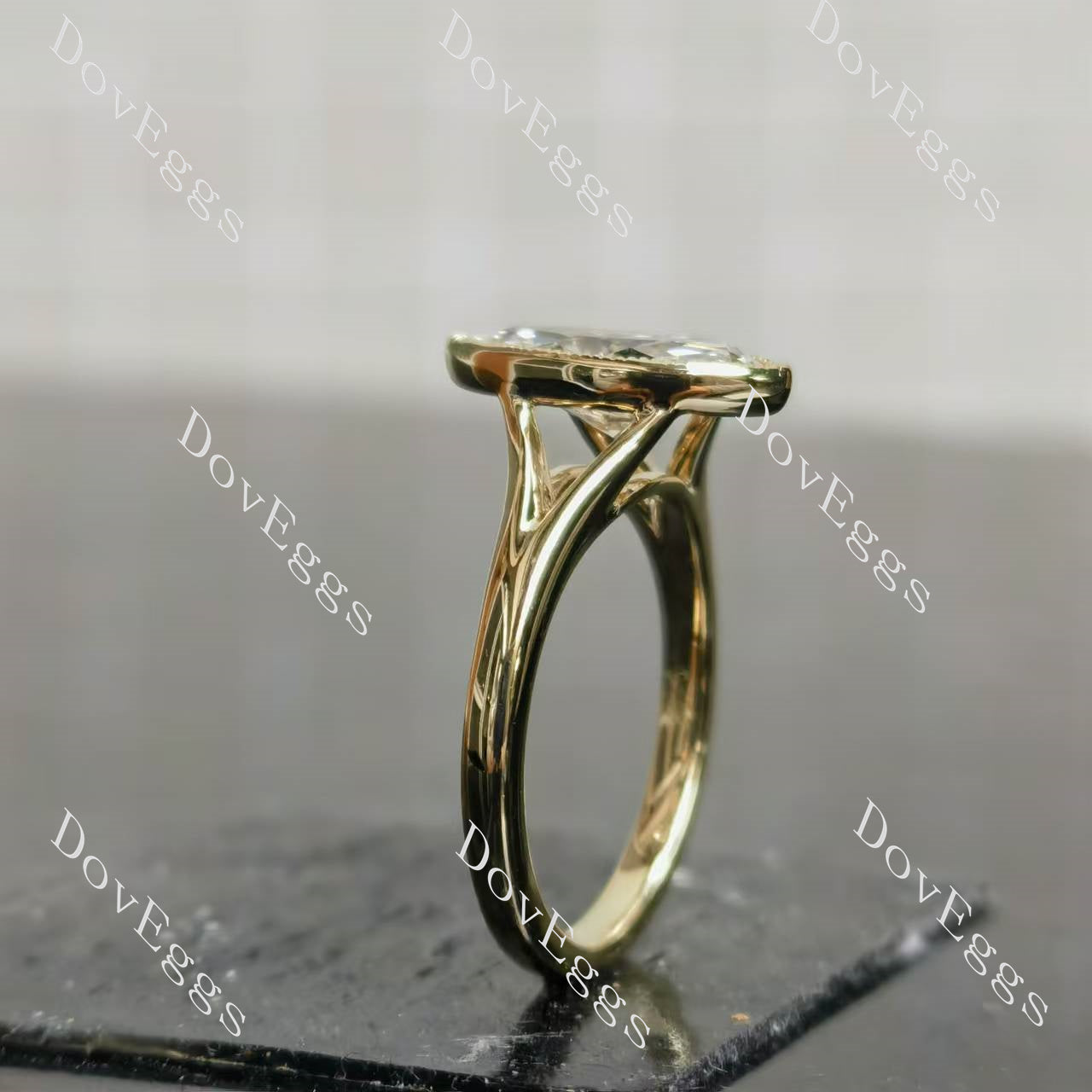 Doveggs marquise bezel solitaire split shanks moissanite engagement ring