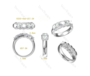 Doveggs five stones cushion/princess moissanite/Lab grown diamond wedding band-4.0mm band width