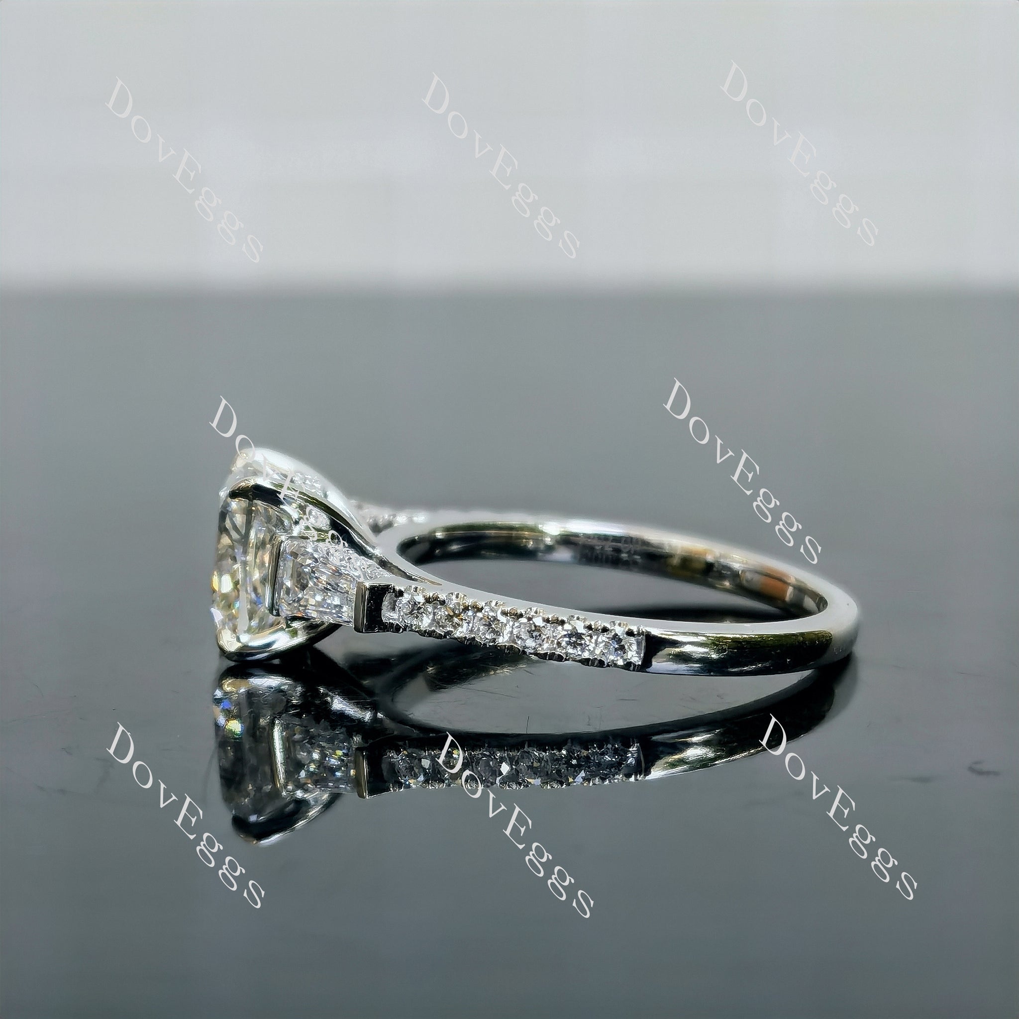 Doveggs Cushion Pave Half Eternity Lab Grown Diamond Engagement Ring