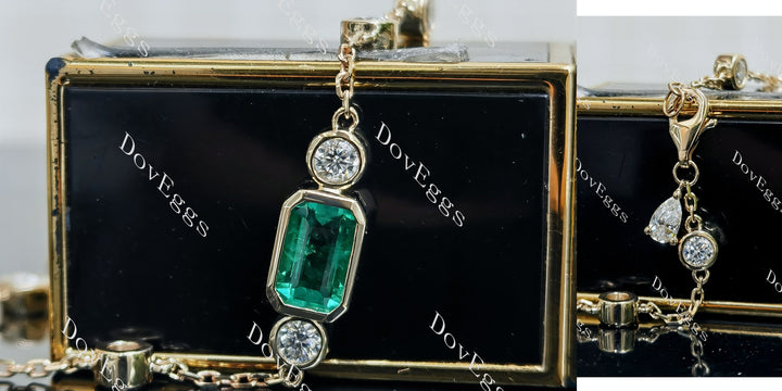 Doveggs elongated emerald moissanite/lab grown diamond & colored gem bracelet - DovEggs-Seattle