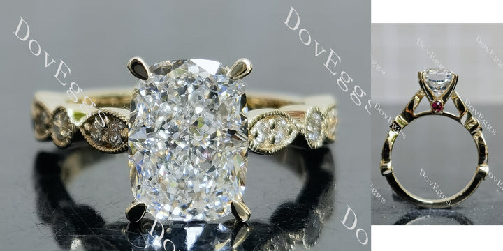 Doveggs Cushion Side Stones Lab Grown Diamond Engagement Ring