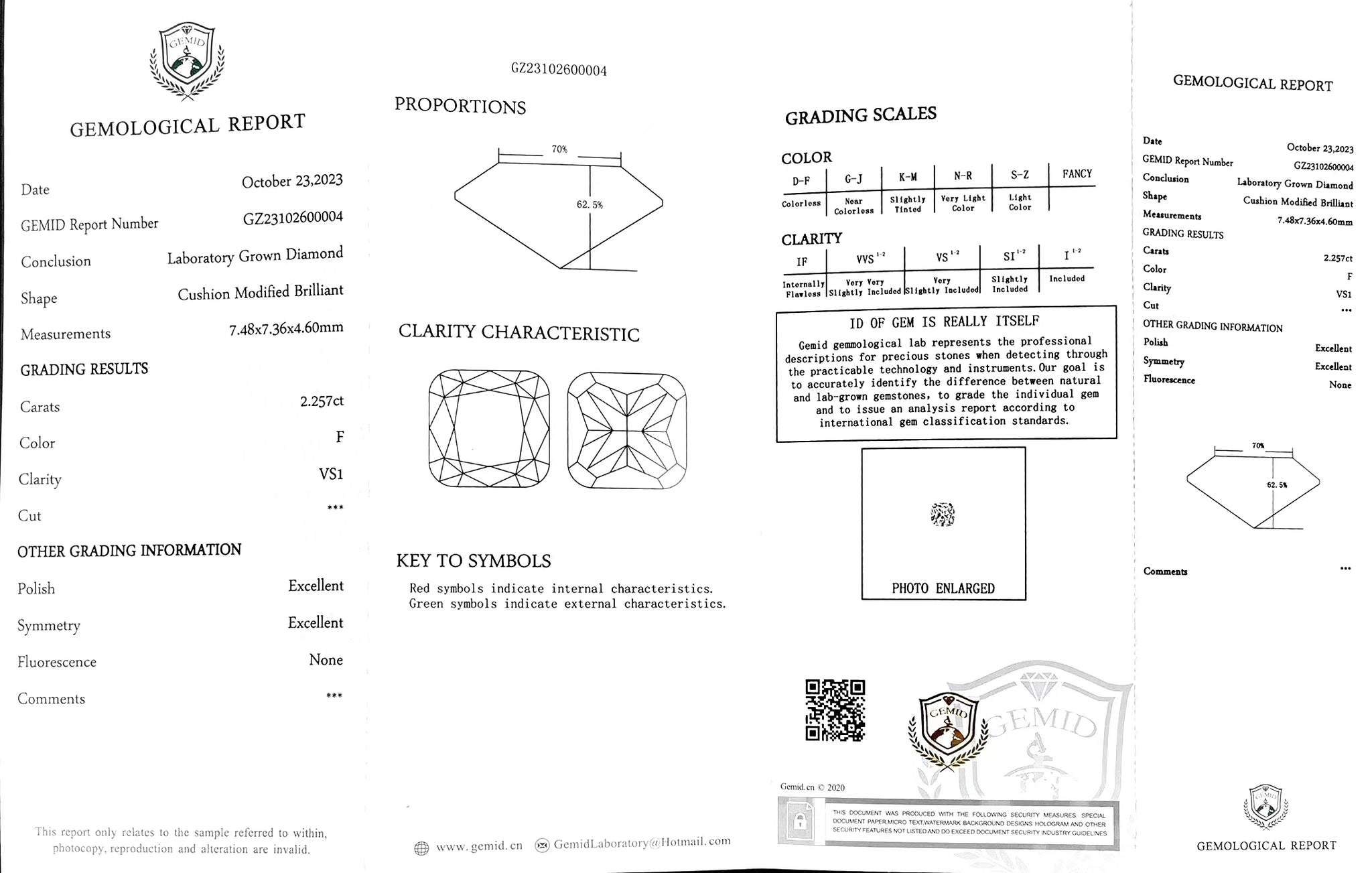 Doveggs 2.257ct cushion F color VS1 Clarity Excellent cut lab diamond stone(certified)