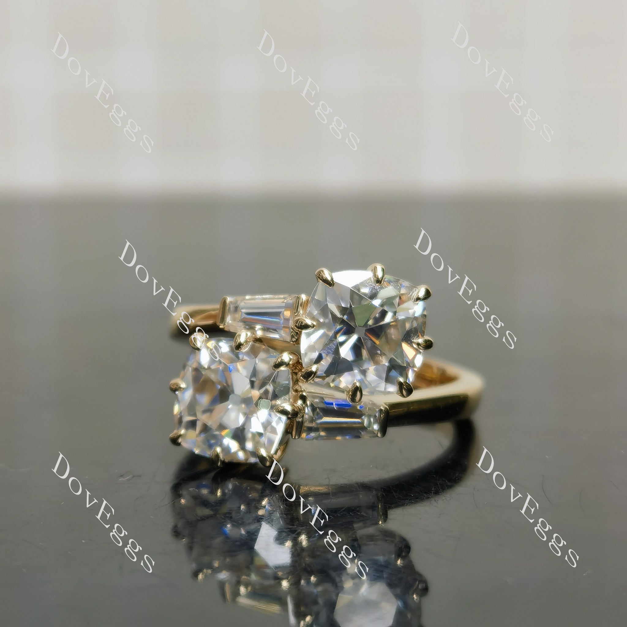 Doveggs cushion two stones moissanite engagement ring
