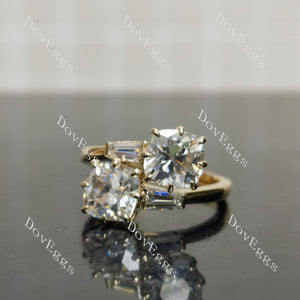 Doveggs cushion two stones moissanite engagement ring