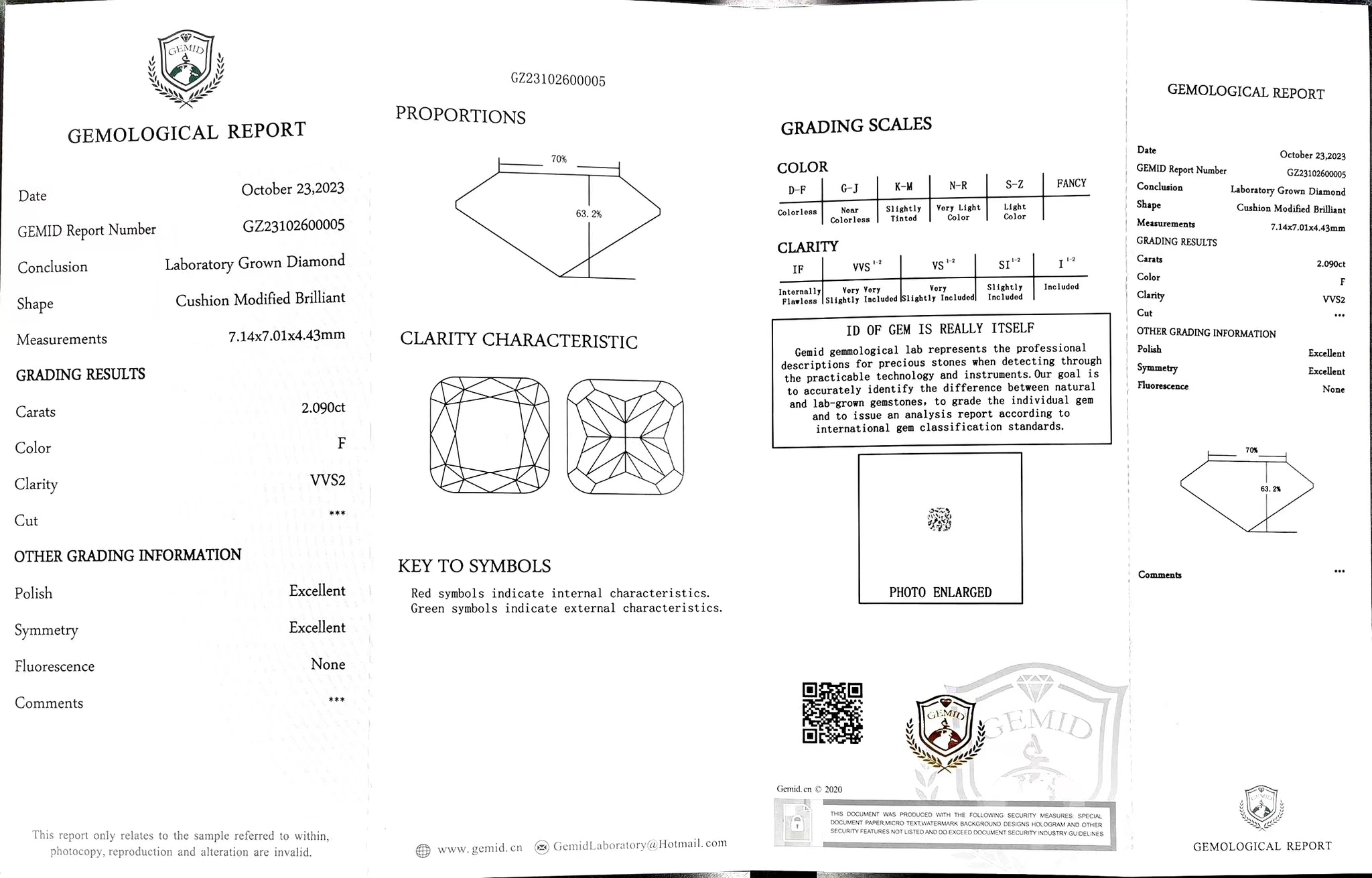 Doveggs 2.09ct cushion F color VVS2 Clarity Excellent cut lab diamond stone(certified) sold #23042 20%