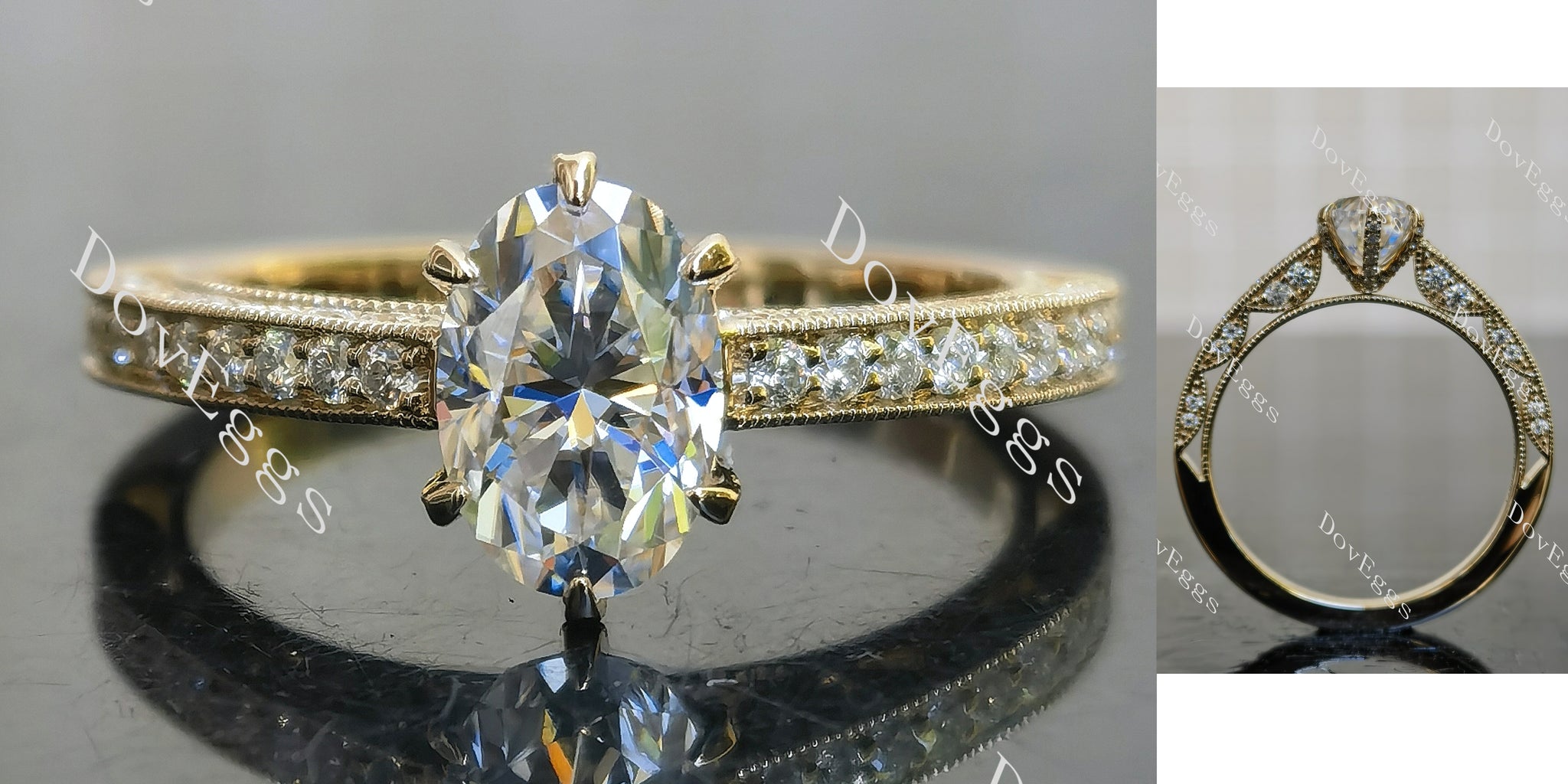 Doveggs oval vintage channel set moissanite engagement ring
