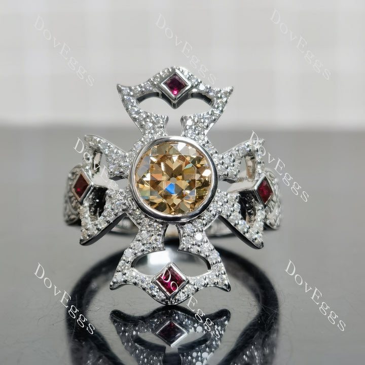 (size 5) Doveggs sterling silver 2ct Round champagne moissanite engagement ring