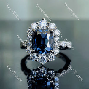 The Cristina cushion art deco halo twilight blue moissanite engagement ring