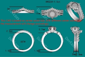 Doveggs Elongated Krupp cut Stardust Grey Moissanite bridal set (2 rings)