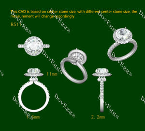 DovEggs vintage halo pave half eternity engagement ring semi-mount only(Exclusively to DovEggs Stones)