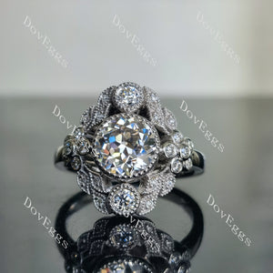 Doveggs round floral bezel moissanite engagement ring