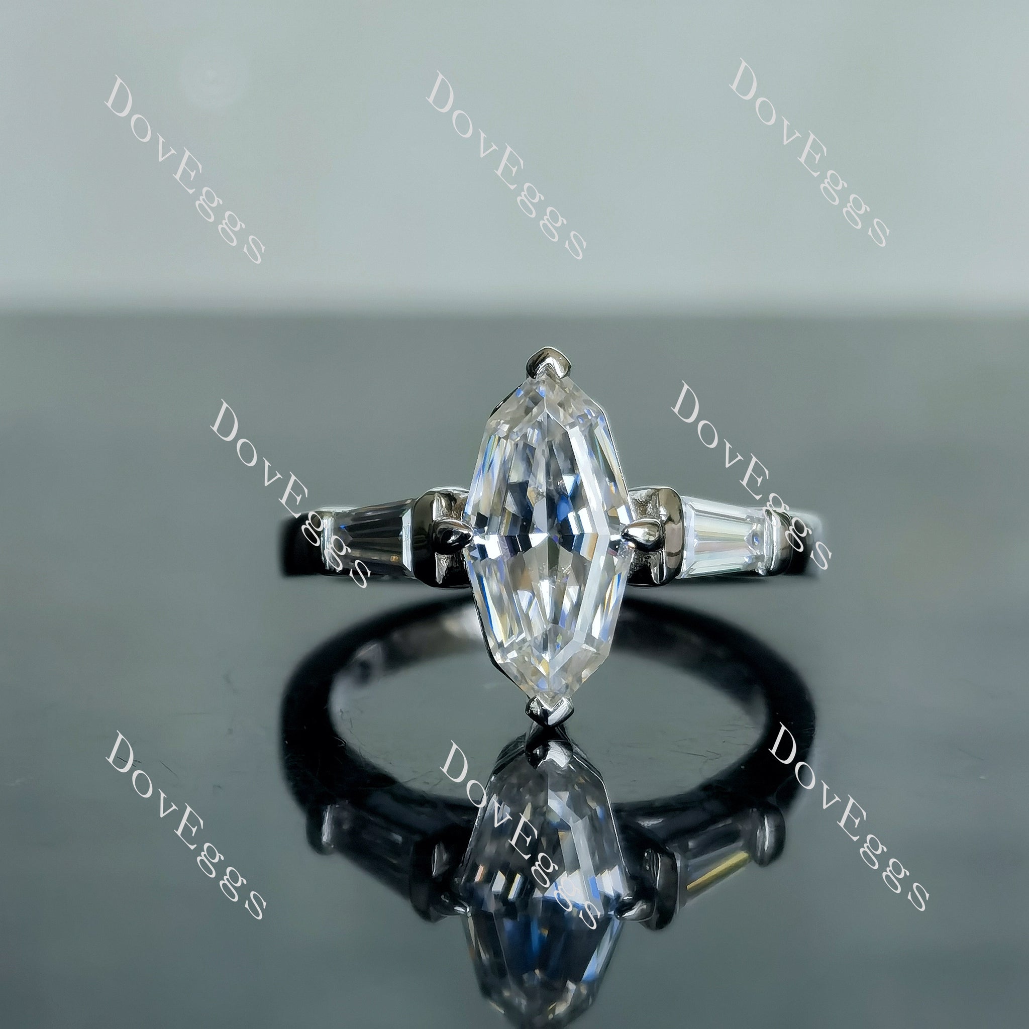 Doveggs Marquise Step cut pave three stones moissanite engagement ring
