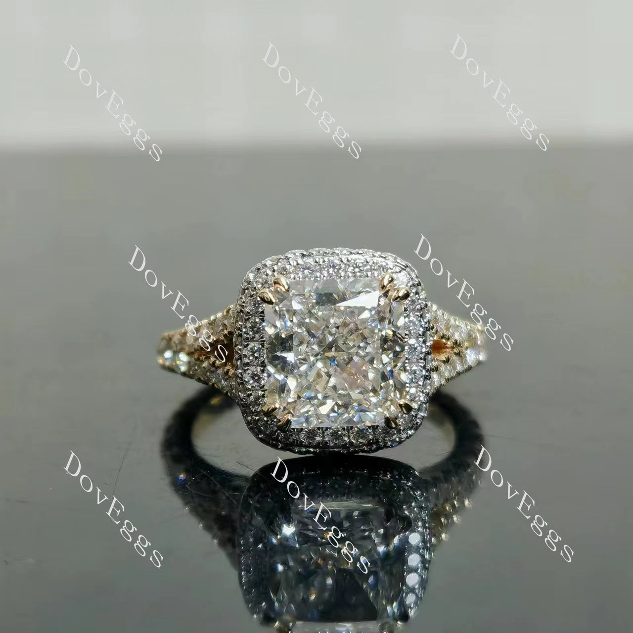 Doveggs radaint halo split shanks moissanite engagement ring