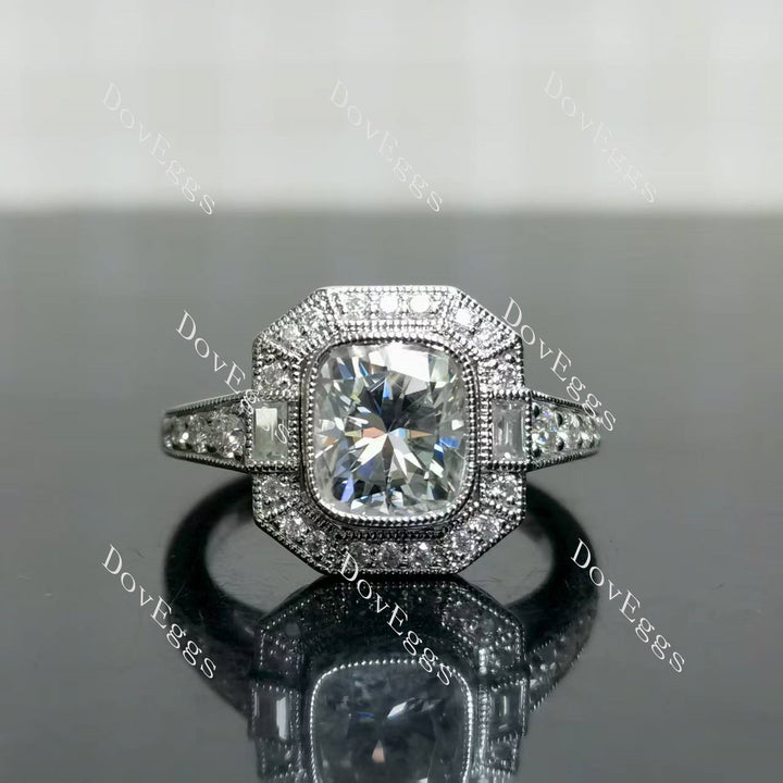(size 7) Doveggs sterling silver 2ct elongated cushion moissanite engagement ring