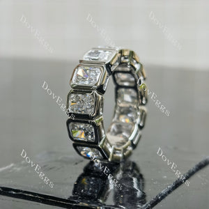 Doveggs radiant full eternity bezel moissanite/lab grown diamond accents wedding band-6.4mm band width