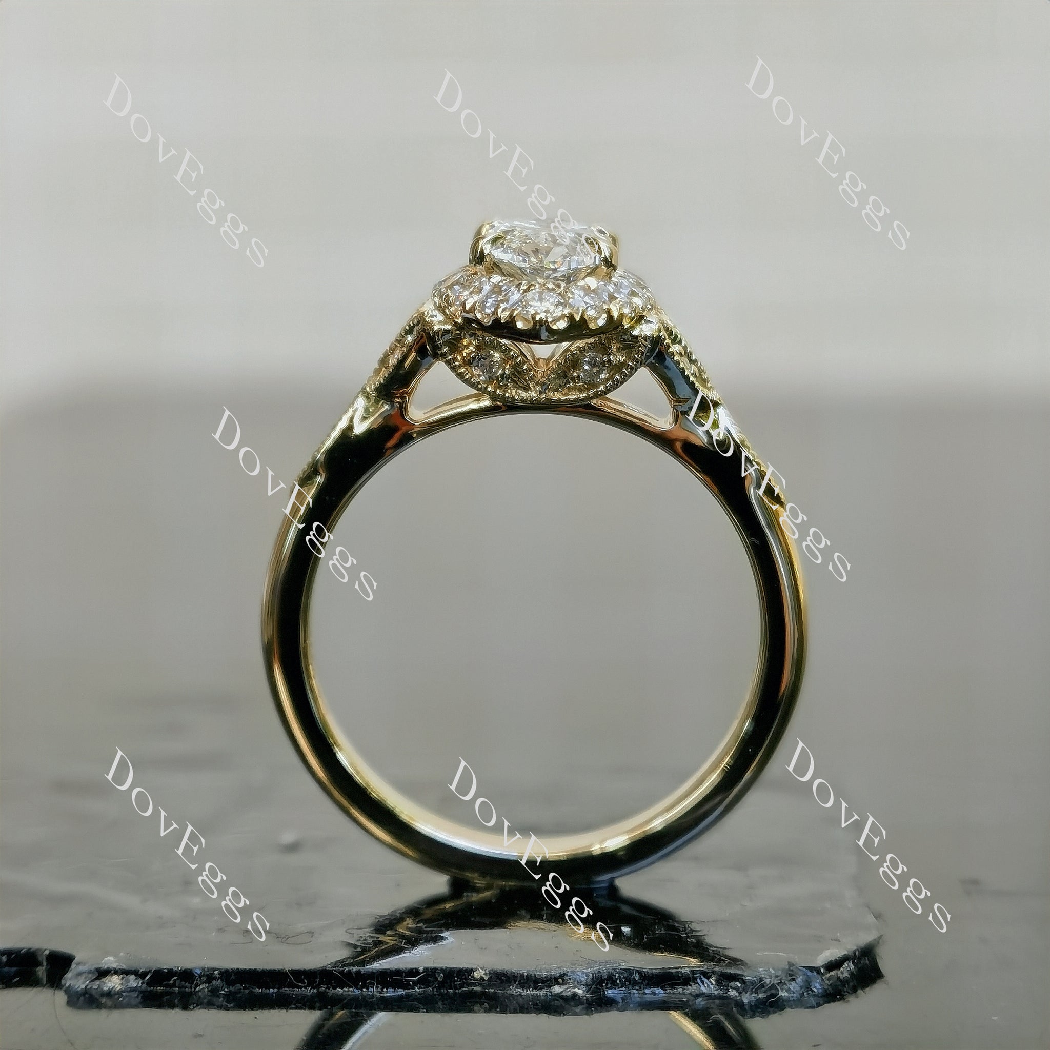 Doveggs Marquise Halo Side Stones Art Deco Lab Grown Diamond Engagement Ring