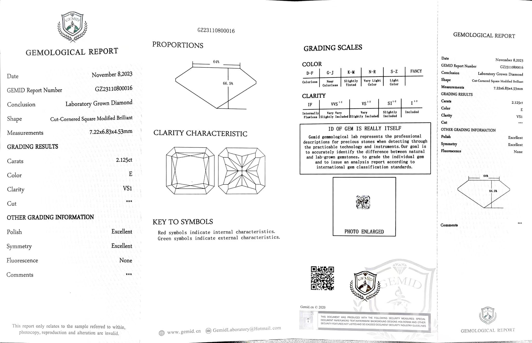 Doveggs 2.125ct radiant E color VS1 Clarity Excellent cut lab diamond stone(certified)