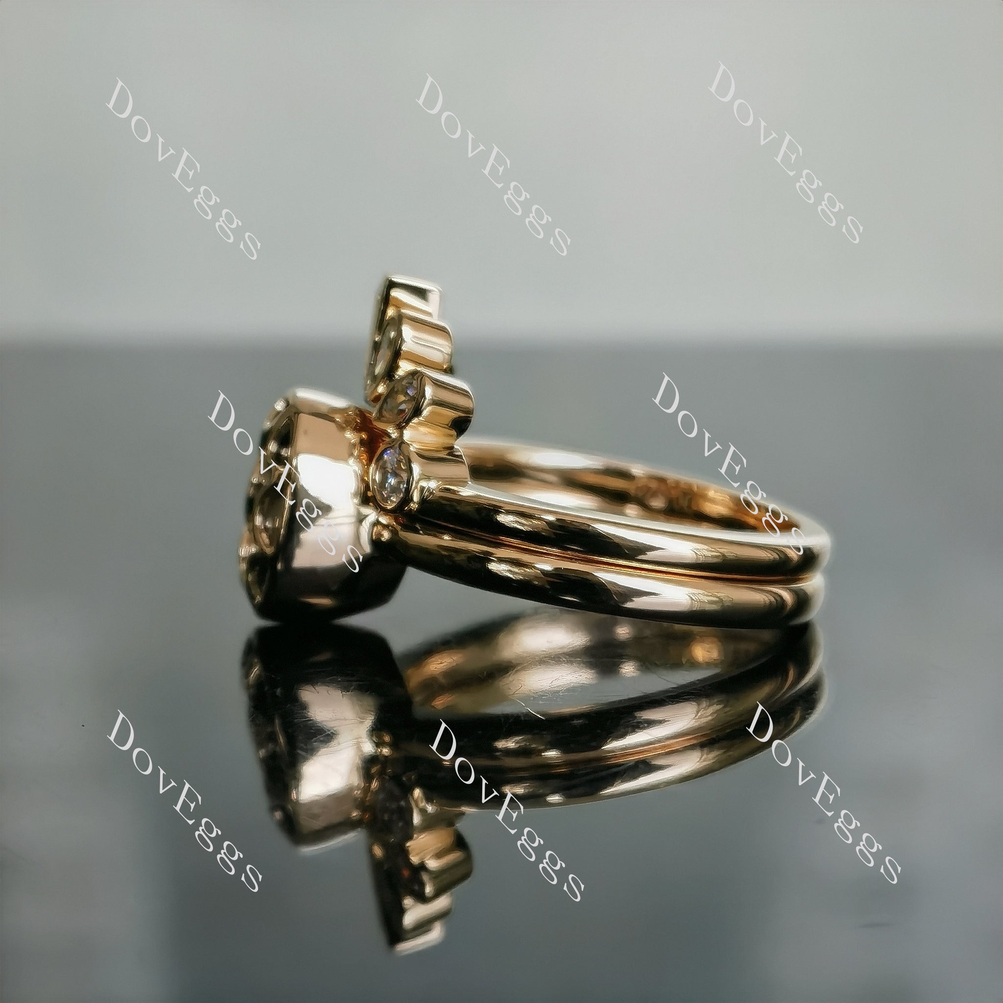 Ethereal oval bezel stardust grey moissanite bridal set (2 rings)