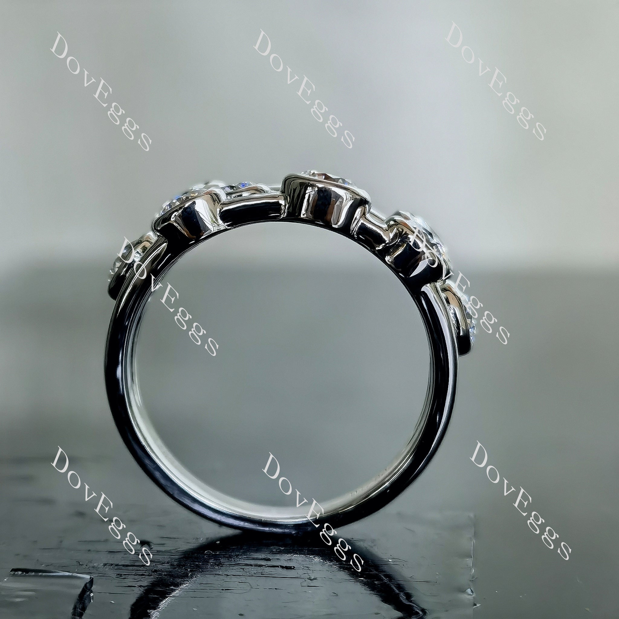 Doveggs round three row bezel moissanite/lab grown diamond wedding band-4.0mm band width