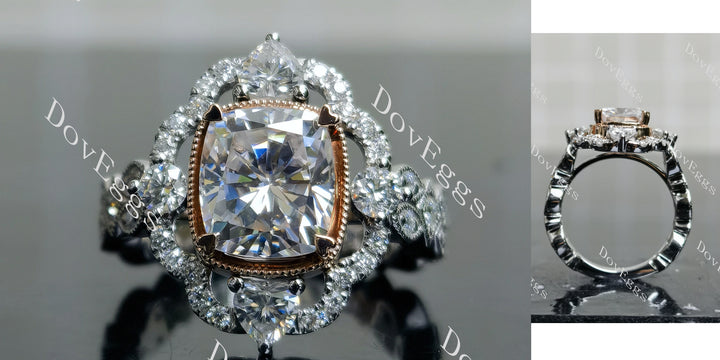 cushion floral bezel moissanite