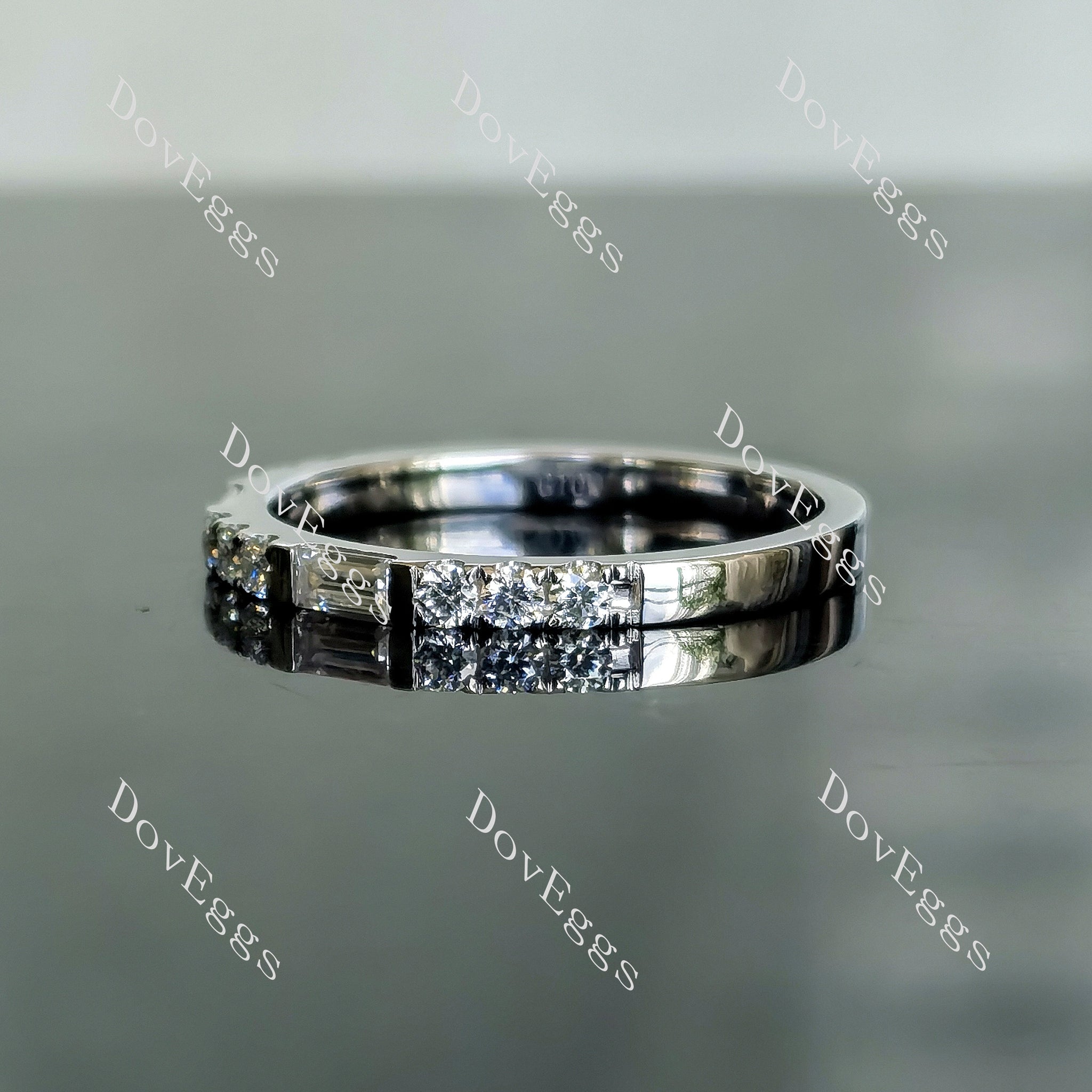 Doveggs baguette round pave half eternity moissanite wedding band-2.0mm band width