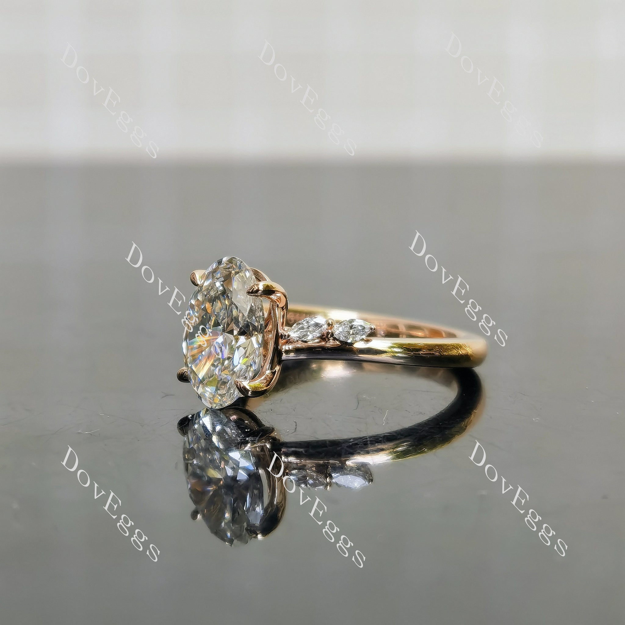 Doveggs oval side stones vintage moissanite engagement ring