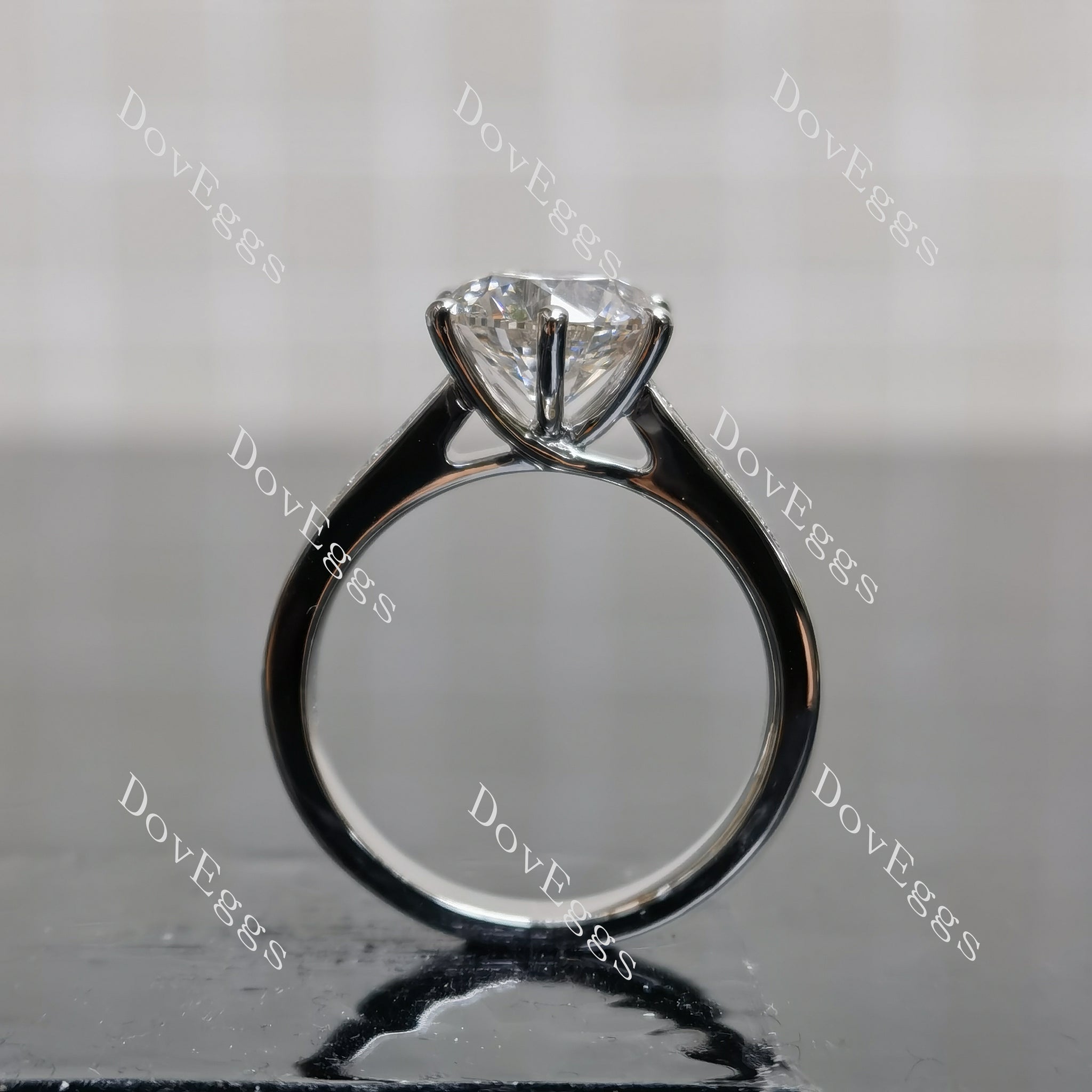 Doveggs Round Pave Half Eternity Lab Grown Diamond Engagement Ring