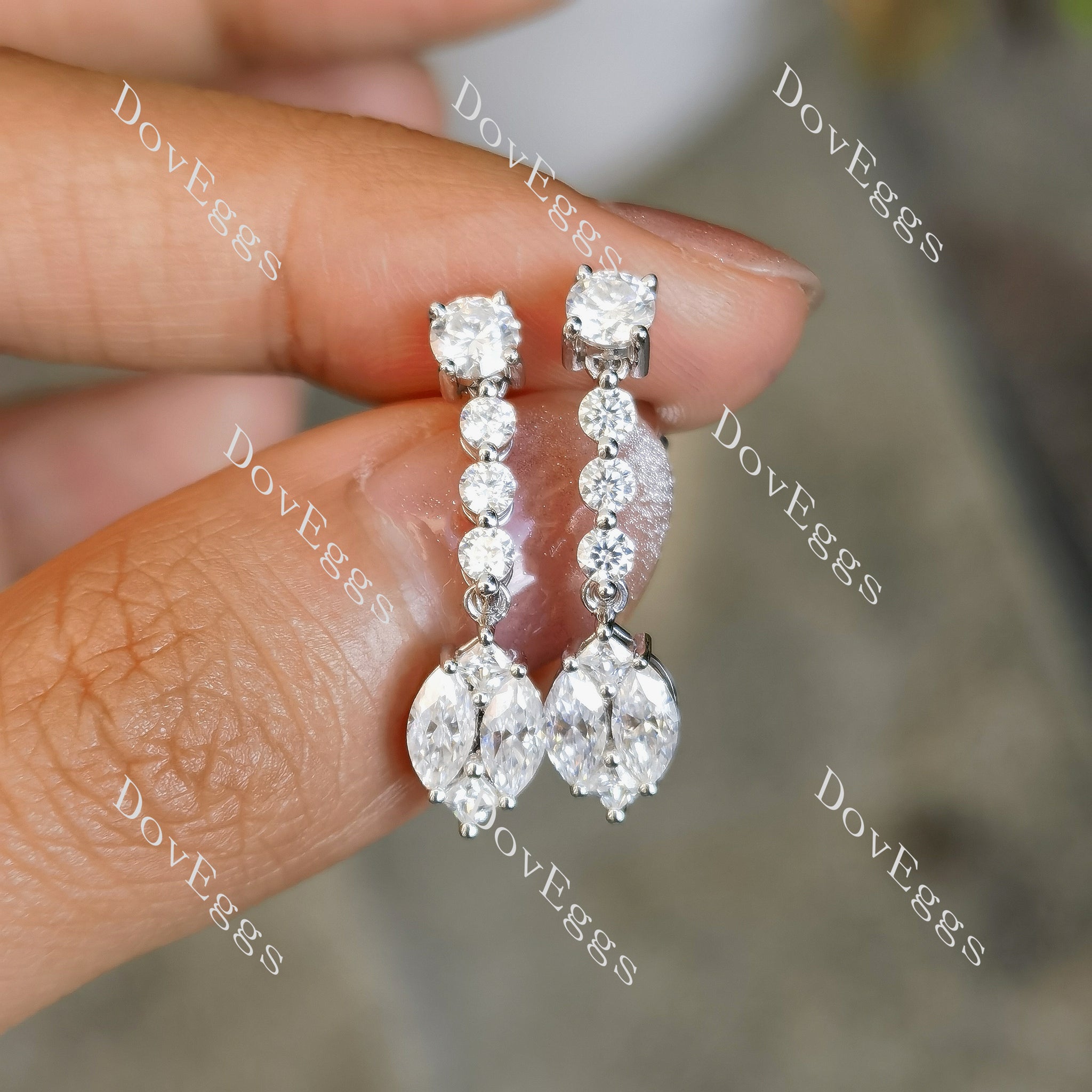 Doveggs round marquise moissanite/lab grown diamond dangle earrings