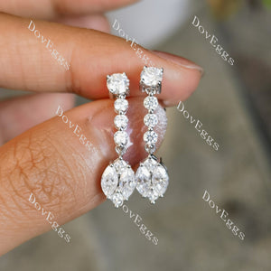 Doveggs round marquise moissanite/lab grown diamond dangle earrings