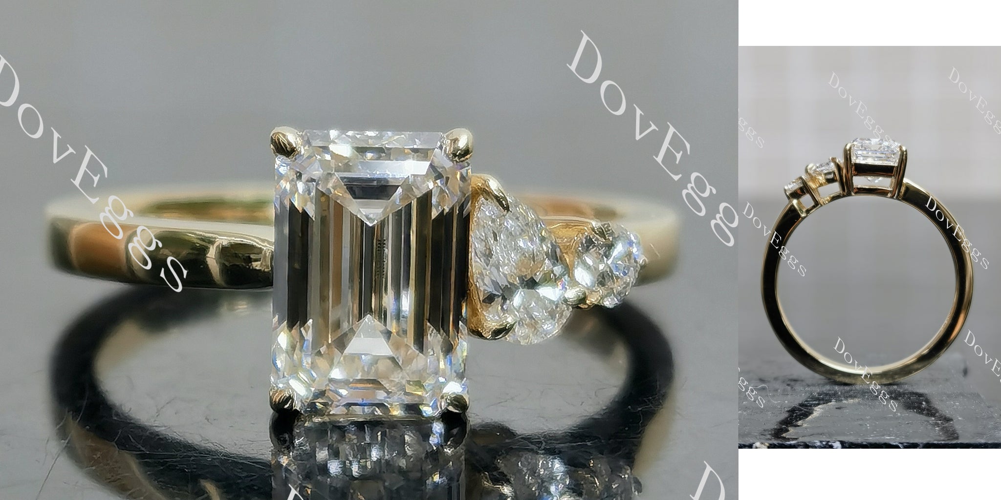  Emerald Pave Three Stones Lab Grown Diamond