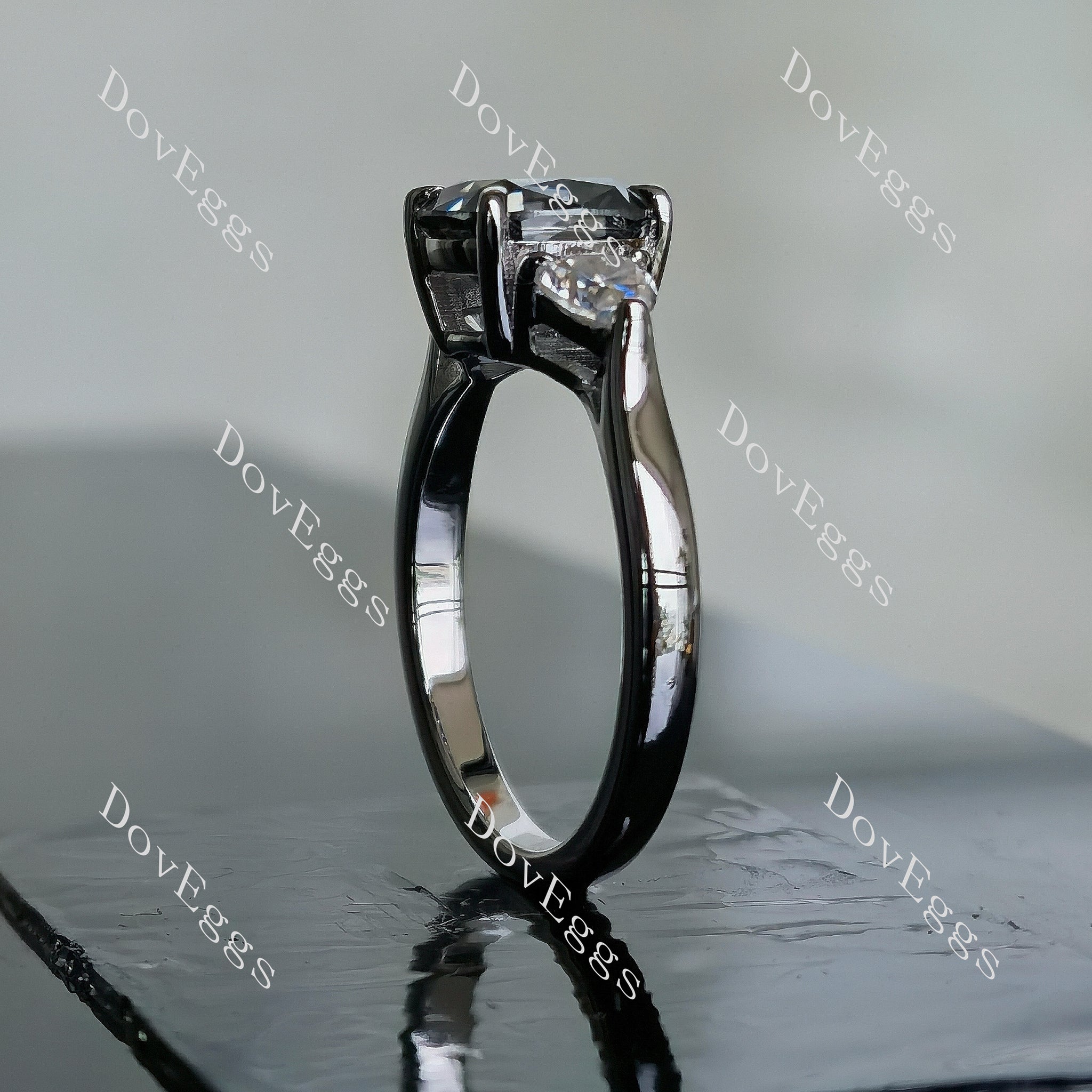 Doveggs cushion three-stone stardust grey moissanite engagement ring